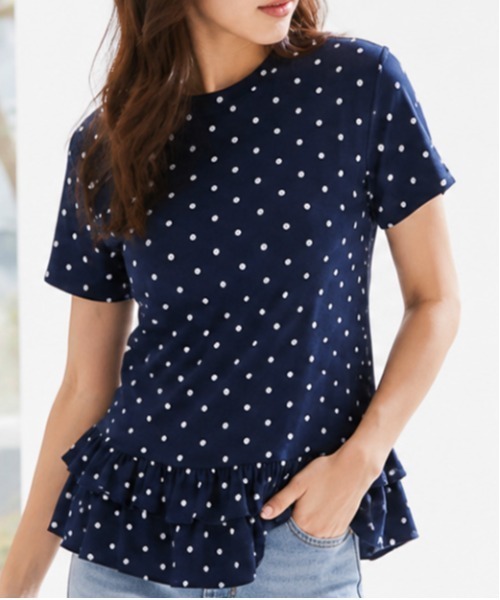 GORGE(ゴージ)の「《ドット柄×裾フリル》カットソー/大人フェミニン/春夏/全4色(Tシャツ/カットソー・レディース・ブラック/チャコール/オートミール/ネイビー・F)」の4枚目の写真