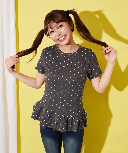 GORGE(ゴージ)の「《ドット柄×裾フリル》カットソー/大人フェミニン/春夏/全4色(Tシャツ/カットソー・レディース・ブラック/チャコール/オートミール/ネイビー・F)」の10枚目の写真