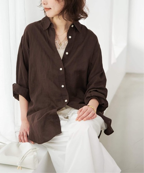 SLOBE IENA(スローブイエナ)の「《追加2》リネンコットンレギュラーシャツ(シャツ/ブラウス・レディース・ダークパープル/カーキ/イエロー/ブラウン/ホワイト系その他・FREE)」の18枚目の写真