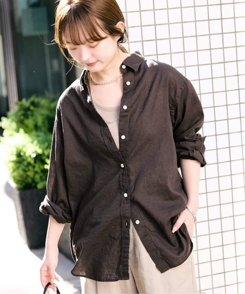SLOBE IENA(スローブイエナ)の「《追加2》リネンコットンレギュラーシャツ(シャツ/ブラウス・レディース・ダークパープル/カーキ/イエロー/ブラウン/ホワイト系その他・FREE)」の20枚目の写真