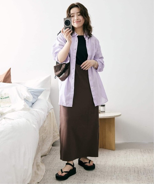 SLOBE IENA(スローブイエナ)の「《追加2》リネンコットンレギュラーシャツ(シャツ/ブラウス・レディース・ダークパープル/カーキ/イエロー/ブラウン/ホワイト系その他・FREE)」の13枚目の写真
