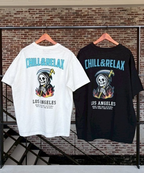 chillax(チラックス)の「【CHILLAX】スラブ天竺 マルチデザインプリント TEE(Tシャツ/カットソー・メンズ・ブラック/ブラック系2/ホワイト/ブラック系1/ホワイト系2/ホワイト系1・2/3)」の20枚目の写真