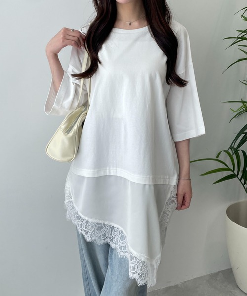 WEGO(ウィゴー)の「WEGO/レースドッキングT(Tシャツ/カットソー・レディース・ホワイト/ブラック・FREE)」の1枚目の写真