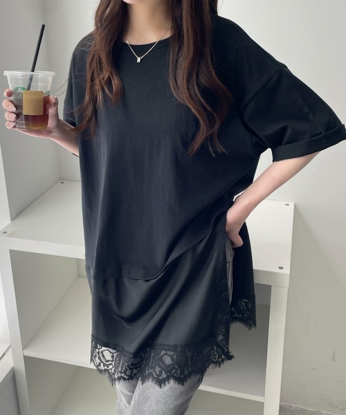 WEGO(ウィゴー)の「WEGO/レースドッキングT(Tシャツ/カットソー・レディース・ホワイト/ブラック・FREE)」の2枚目の写真