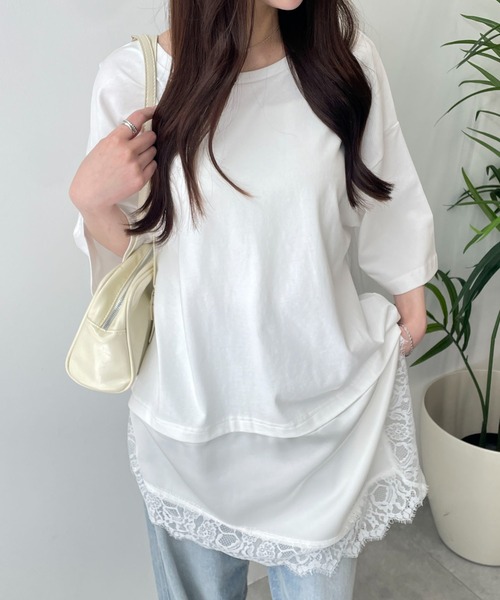 WEGO(ウィゴー)の「WEGO/レースドッキングT(Tシャツ/カットソー・レディース・ホワイト/ブラック・FREE)」の3枚目の写真
