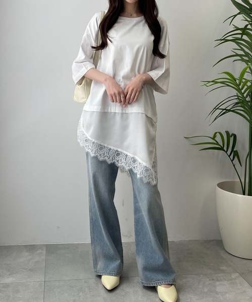 WEGO(ウィゴー)の「WEGO/レースドッキングT(Tシャツ/カットソー・レディース・ホワイト/ブラック・FREE)」の4枚目の写真