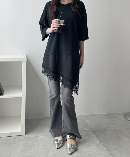 WEGO(ウィゴー)の「WEGO/レースドッキングT(Tシャツ/カットソー・レディース・ホワイト/ブラック・FREE)」の6枚目の写真