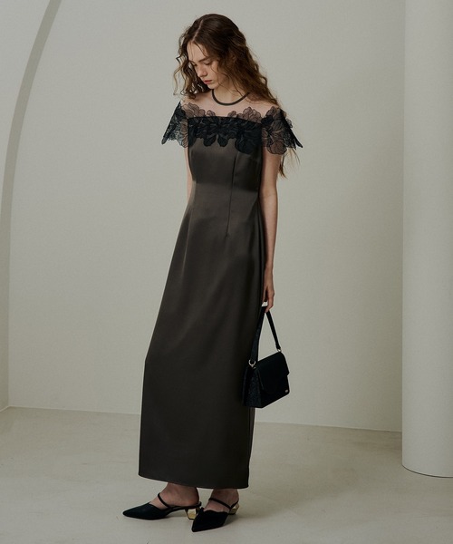 LE'RURE(リルアー)の「Fleur lace satin dress(ドレス・レディース・アイボリー/ブルーグレー/チャコール・MEDIUM/SMALL/TALL)」の18枚目の写真
