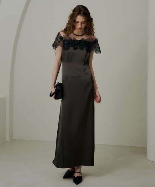 LE'RURE(リルアー)の「Fleur lace satin dress(ドレス・レディース・アイボリー/ブルーグレー/チャコール・MEDIUM/SMALL/TALL)」の4枚目の写真