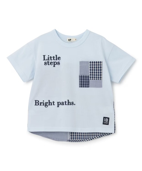 KP BOY（ケーピーボーイ）の「パッチワーク切り替え Tシャツ（Tシャツ/カットソー・キッズ・サックスブルー/ブラック・110cm/120cm/130cm/140cm/150cm/160cm）」の2枚目の写真
