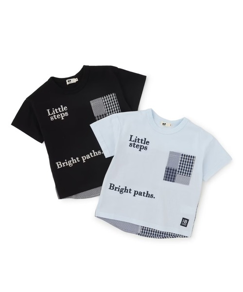 KP BOY（ケーピーボーイ）の「パッチワーク切り替え Tシャツ（Tシャツ/カットソー・キッズ・サックスブルー/ブラック・110cm/120cm/130cm/140cm/150cm/160cm）」の3枚目の写真