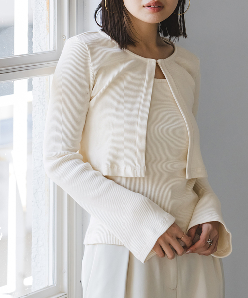 Noble（ノーブル）の「《アンサンブル対応》MAISON CORNICHON Short Cardigan Long sleeve（カーディガン/ボレロ・レディース・レッド/アイボリー/チャコールグレー・FREE）」の19枚目の写真