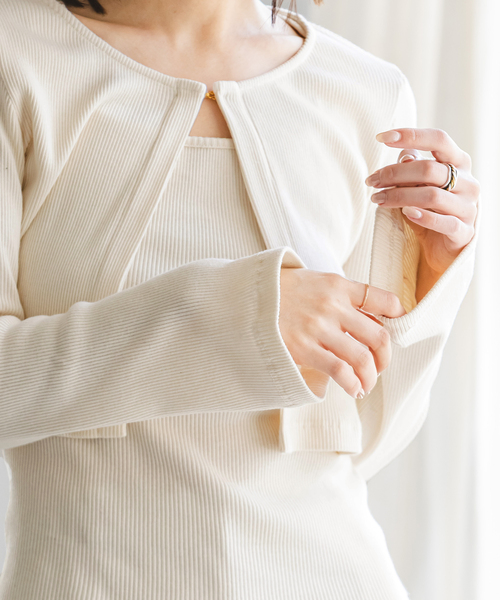 Noble（ノーブル）の「《アンサンブル対応》MAISON CORNICHON Short Cardigan Long sleeve（カーディガン/ボレロ・レディース・レッド/アイボリー/チャコールグレー・FREE）」の20枚目の写真