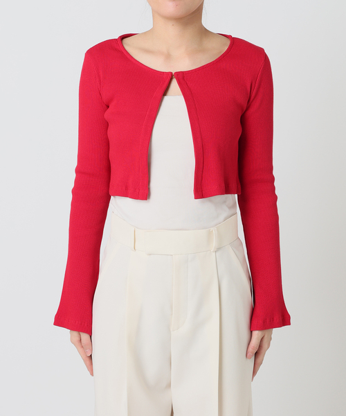 Noble（ノーブル）の「《アンサンブル対応》MAISON CORNICHON Short Cardigan Long sleeve（カーディガン/ボレロ・レディース・レッド/アイボリー/チャコールグレー・FREE）」の5枚目の写真