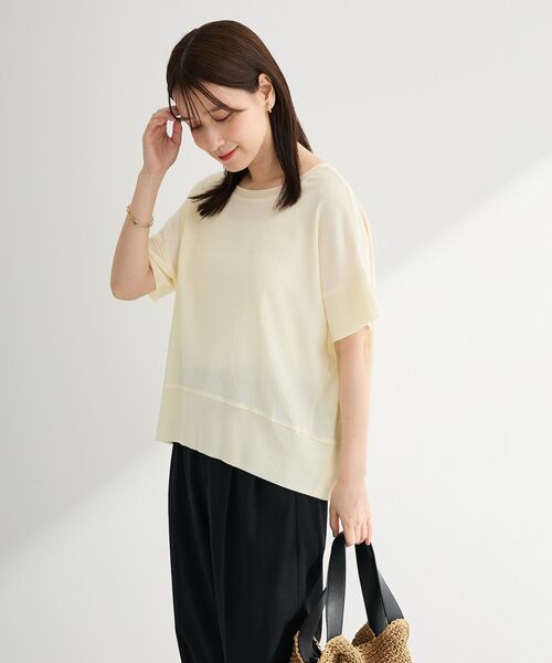 Green Parks(グリーンパークス)の「シアーリブ切替楊柳プルオーバー(Tシャツ/カットソー・レディース・チャコールグレー/オフホワイト/サックスブルー/ベージュ/ホワイト系その他2/グリーン系その他3/レッド・FREE)」の12枚目の写真