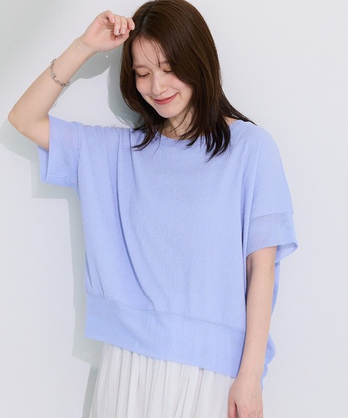 Green Parks(グリーンパークス)の「シアーリブ切替楊柳プルオーバー(Tシャツ/カットソー・レディース・チャコールグレー/オフホワイト/サックスブルー/ベージュ/ホワイト系その他2/グリーン系その他3/レッド・FREE)」の6枚目の写真