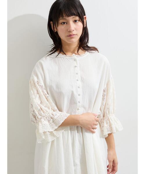 Samansa Mos2（サマンサ モスモス）の「袖メッシュレースワンピース《WEB限定カラーあり》（ワンピース・レディース・オフホワイト/チャコールグレー/キナリ/ブラック・S/M）」の9枚目の写真