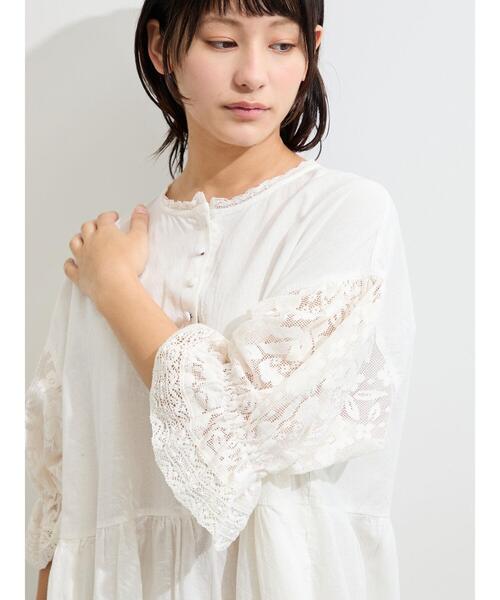 Samansa Mos2（サマンサ モスモス）の「袖メッシュレースワンピース《WEB限定カラーあり》（ワンピース・レディース・オフホワイト/チャコールグレー/キナリ/ブラック・S/M）」の12枚目の写真