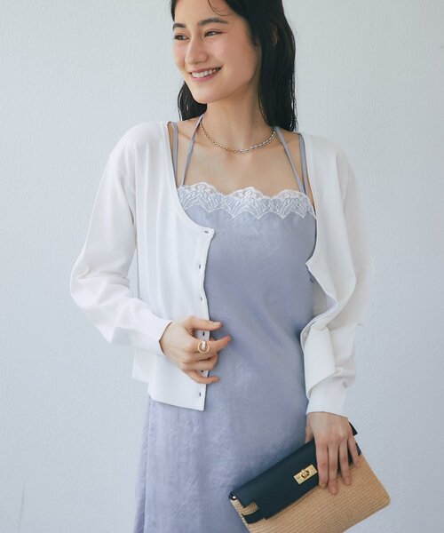 La boutique BonBon(ラブティックボンボン)の「【シリーズ累計お気に入り数1.5万突破!接触冷感・UVカット】クールタッチUVラウンドネックカーディガン(ニット/セーター・レディース・ネイビー/バイオレット/ホワイト・FREE)」の17枚目の写真