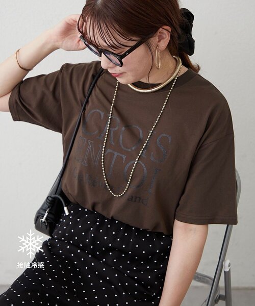 Remind me and forever(リマインドミーアンドフォーエバー)の「【接触冷感機能付き!】アソートロゴTシャツ(Tシャツ/カットソー・レディース・チャコールグレー/ホワイト/ネイビー/オフホワイト/ブラウン/ピンク・FREE)」の4枚目の写真