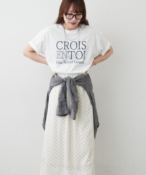 Remind me and forever(リマインドミーアンドフォーエバー)の「【接触冷感機能付き!】アソートロゴTシャツ(Tシャツ/カットソー・レディース・チャコールグレー/ホワイト/ネイビー/オフホワイト/ブラウン/ピンク・FREE)」の9枚目の写真