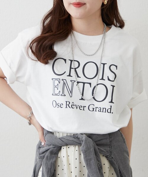 Remind me and forever(リマインドミーアンドフォーエバー)の「【接触冷感機能付き!】アソートロゴTシャツ(Tシャツ/カットソー・レディース・チャコールグレー/ホワイト/ネイビー/オフホワイト/ブラウン/ピンク・FREE)」の8枚目の写真