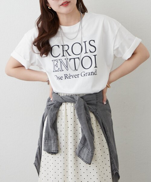 Remind me and forever(リマインドミーアンドフォーエバー)の「【接触冷感機能付き!】アソートロゴTシャツ(Tシャツ/カットソー・レディース・チャコールグレー/ホワイト/ネイビー/オフホワイト/ブラウン/ピンク・FREE)」の7枚目の写真
