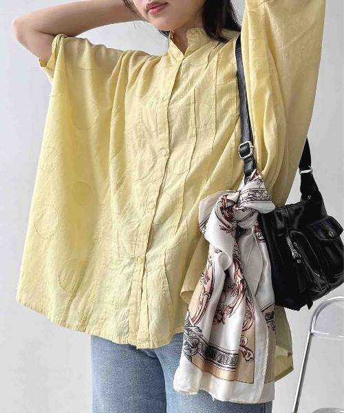 AS KNOW AS plus（アズノゥアズプラス）の「〇インドコットン ピンタック ジャガードバリエーション ビッグサイズシャツ（シャツ/ブラウス・レディース・ブラック/ダークグリーン/パープル/イエロー・FREE）」の5枚目の写真