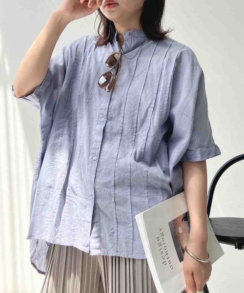 AS KNOW AS plus（アズノゥアズプラス）の「〇インドコットン ピンタック ジャガードバリエーション ビッグサイズシャツ（シャツ/ブラウス・レディース・ブラック/ダークグリーン/パープル/イエロー・FREE）」の15枚目の写真