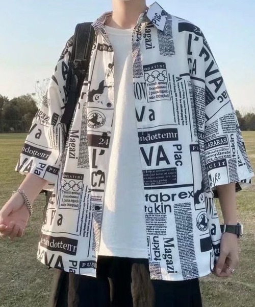 KELVIN(ケルヴァン)の「Typography Open Shirt タイポグラフィオープンシャツ(シャツ/ブラウス・メンズ・ホワイト・LARGE/MEDIUM)」の1枚目の写真