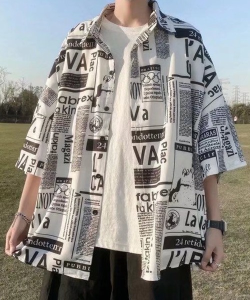 KELVIN(ケルヴァン)の「Typography Open Shirt タイポグラフィオープンシャツ(シャツ/ブラウス・メンズ・ホワイト・LARGE/MEDIUM)」の2枚目の写真