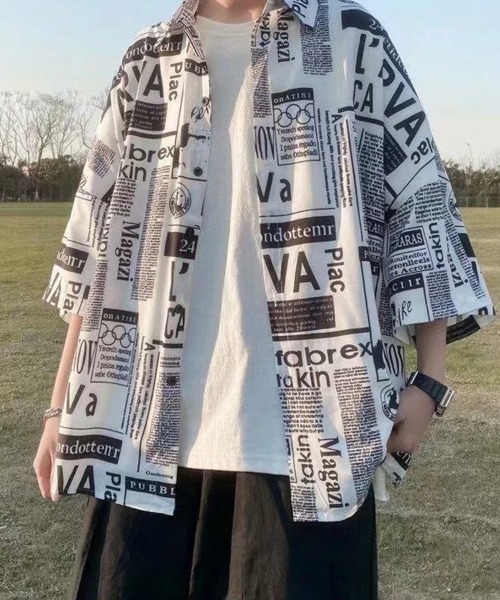 KELVIN(ケルヴァン)の「Typography Open Shirt タイポグラフィオープンシャツ(シャツ/ブラウス・メンズ・ホワイト・LARGE/MEDIUM)」の3枚目の写真
