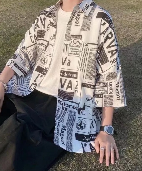 KELVIN(ケルヴァン)の「Typography Open Shirt タイポグラフィオープンシャツ(シャツ/ブラウス・メンズ・ホワイト・LARGE/MEDIUM)」の5枚目の写真