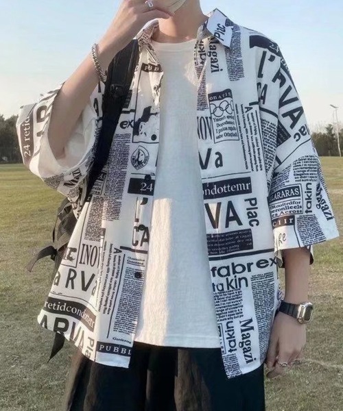 KELVIN(ケルヴァン)の「Typography Open Shirt タイポグラフィオープンシャツ(シャツ/ブラウス・メンズ・ホワイト・LARGE/MEDIUM)」の6枚目の写真
