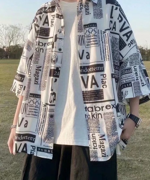 KELVIN(ケルヴァン)の「Typography Open Shirt タイポグラフィオープンシャツ(シャツ/ブラウス・メンズ・ホワイト・LARGE/MEDIUM)」の7枚目の写真