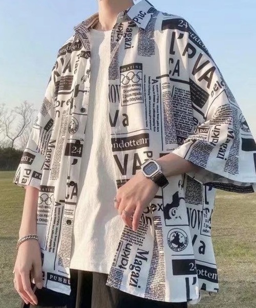 KELVIN(ケルヴァン)の「Typography Open Shirt タイポグラフィオープンシャツ(シャツ/ブラウス・メンズ・ホワイト・LARGE/MEDIUM)」の9枚目の写真