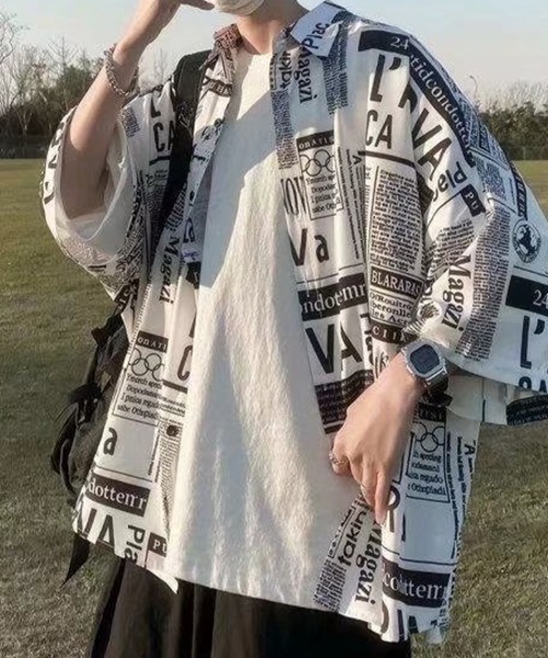 KELVIN(ケルヴァン)の「Typography Open Shirt タイポグラフィオープンシャツ(シャツ/ブラウス・メンズ・ホワイト・LARGE/MEDIUM)」の12枚目の写真