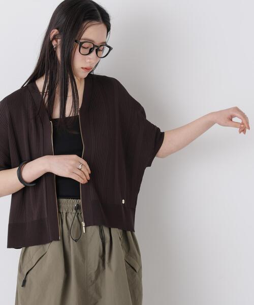 NANO universe(ナノユニバース)の「SUMMER VEIL KNIT ジップカーディガン(カーディガン/ボレロ・レディース・ホワイト/ダークブラウン/ライトピンク・FREE)」の11枚目の写真