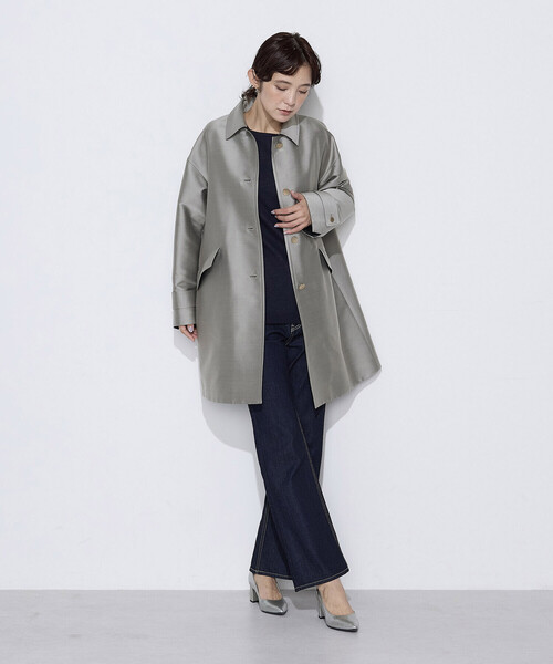 K.T KIYOKO TAKASE(キヨコタカセ)の「〔 Sサイズ 〕 シルクチェック コンバーチブルステンカラーコート(ステンカラーコート・レディース・グレイッシュベージュ・5号)」の16枚目の写真