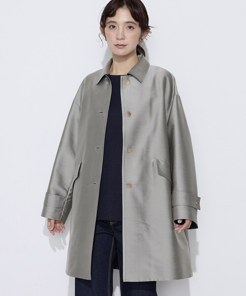 K.T KIYOKO TAKASE(キヨコタカセ)の「〔 Sサイズ 〕 シルクチェック コンバーチブルステンカラーコート(ステンカラーコート・レディース・グレイッシュベージュ・5号)」の17枚目の写真