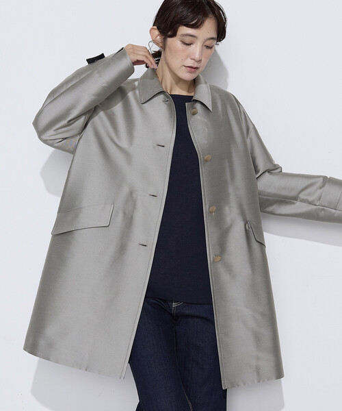 K.T KIYOKO TAKASE(キヨコタカセ)の「〔 Sサイズ 〕 シルクチェック コンバーチブルステンカラーコート(ステンカラーコート・レディース・グレイッシュベージュ・5号)」の18枚目の写真