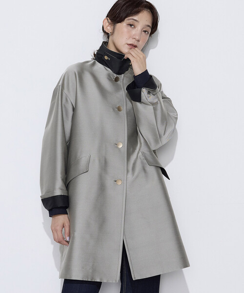 K.T KIYOKO TAKASE(キヨコタカセ)の「〔 Sサイズ 〕 シルクチェック コンバーチブルステンカラーコート(ステンカラーコート・レディース・グレイッシュベージュ・5号)」の21枚目の写真