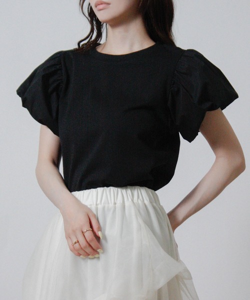 Social GIRL(ソーシャルガール)の「バルーンスリーブTシャツ 半袖(Tシャツ/カットソー・レディース・ベージュ/ブラック/アイボリー・M)」の2枚目の写真