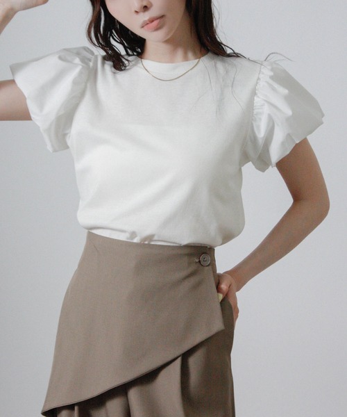 Social GIRL(ソーシャルガール)の「バルーンスリーブTシャツ 半袖(Tシャツ/カットソー・レディース・ベージュ/ブラック/アイボリー・M)」の8枚目の写真