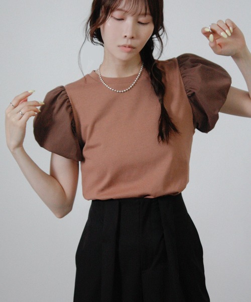 Social GIRL(ソーシャルガール)の「バルーンスリーブTシャツ 半袖(Tシャツ/カットソー・レディース・ベージュ/ブラック/アイボリー・M)」の14枚目の写真