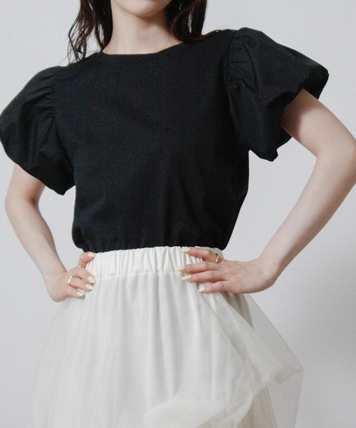 Social GIRL(ソーシャルガール)の「バルーンスリーブTシャツ 半袖(Tシャツ/カットソー・レディース・ベージュ/ブラック/アイボリー・M)」の18枚目の写真