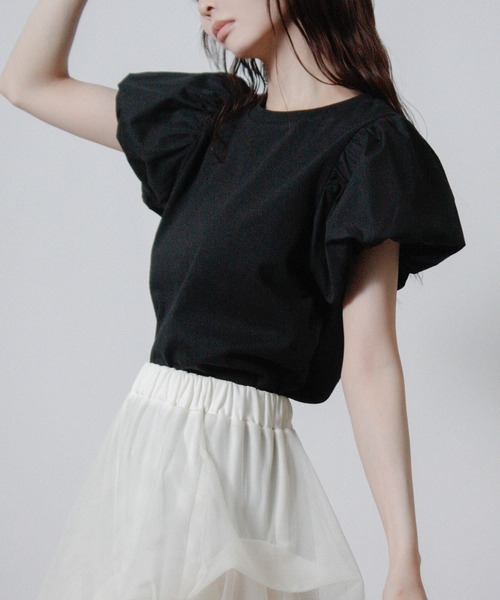 Social GIRL(ソーシャルガール)の「バルーンスリーブTシャツ 半袖(Tシャツ/カットソー・レディース・ベージュ/ブラック/アイボリー・M)」の19枚目の写真
