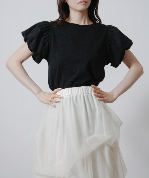 Social GIRL(ソーシャルガール)の「バルーンスリーブTシャツ 半袖(Tシャツ/カットソー・レディース・ベージュ/ブラック/アイボリー・M)」の21枚目の写真