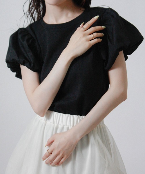 Social GIRL(ソーシャルガール)の「バルーンスリーブTシャツ 半袖(Tシャツ/カットソー・レディース・ベージュ/ブラック/アイボリー・M)」の22枚目の写真
