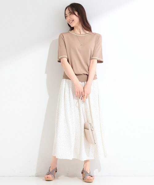 SHOO・LA・RUE(シューラルー)の「【洗濯機可/S-LL】キラッと華やか ラメライン五分袖ニット(ニット/セーター・レディース・グリーン/ブラウン系/ブラック・01/02/04/03)」の14枚目の写真